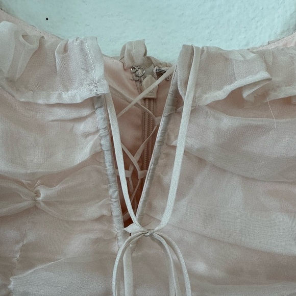 NWT Lovers + Friends Pink Ruched Sheath Dress with Bishop Sleeves Size XS - Picture 4 of 11